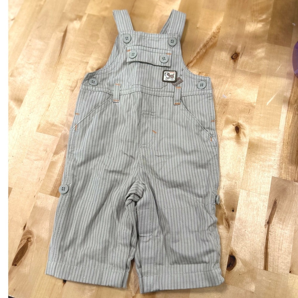 Unbranded Pinstripe Overalls Baby Boys 0-3M Grey Excellent Puppy Patch Vintage